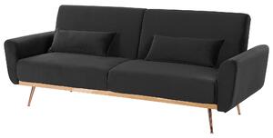 Háromszemélyes fekete bársony kanapéágy EINA