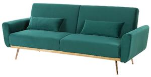 Háromszemélyes smaragdzöld bársony kanapéágy EINA