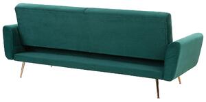 Háromszemélyes smaragdzöld bársony kanapéágy EINA