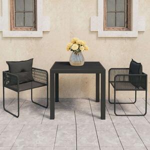 3 részes fekete pvc rattan kerti étkezőgarnitúra