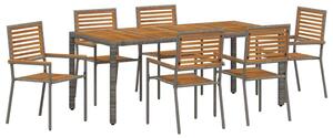 VidaXL Kert étkező szett 7 pcs Szürke 190 x 90 x 75 cm polirattan