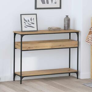 Konzolasztal polcokkal kézműves tölgy 100 x 29 x 75 cm Faanyag