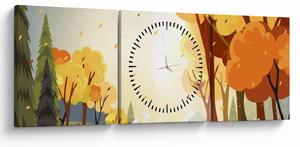 Kép - őszi táj, illusztrációk (órával) (90x30 cm)