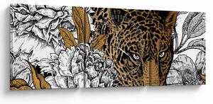 Kép - leopárd a virágok között (órával) (90x30 cm)