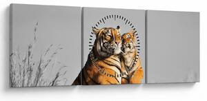 Kép - Tigris és a kölyke, fekete-fehér változat (órával) (90x30 cm)