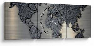 Kép - Világtérkép kő textúra (órával) (90x30 cm)