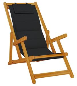 VidaXL fekete akácfa & textilene összecsukható strandszék karfával