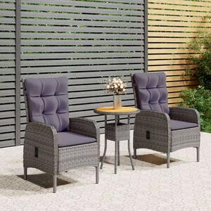 VidaXL 3 részes szürke polyrattan kerti bisztrószett