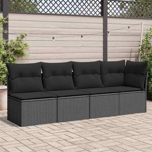 4 személyes fekete polyrattan kerti kanapé párnákkal