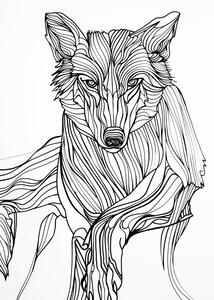 Illusztráció Lines art Wolf, Justyna Jaszke, (30 x 40 cm)