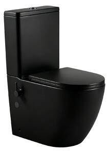 Erga Siena, kombinált WC-csésze 620x365x820 mm, perem nélküli + bidé funkció + WC-ülőke, matt fekete, ERG-V03-SIENA-RIM-BID-BK