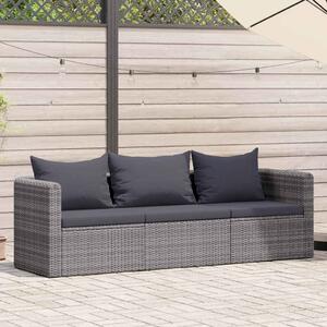 3-részes szürke polyrattan kerti ülőgarnitúra párnákkal