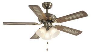 Sárgaréz mennyezeti ventilátor fa mintával és rattan 105cm húzókapcsolóval - Mistral Lia