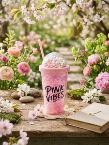 Sinsay - Pohár fedéllel és szívószállal - pasztellpink