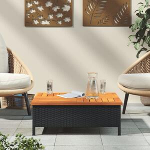 VidaXL fekete polyrattan és akácfa kerti asztal 70 x 70 x 25 cm