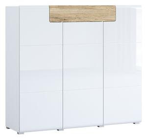 Komód Torsone 112, Laminált forgácslap, 132x147x39cm, Fényes fehér, Fehér, San remo tölgy
