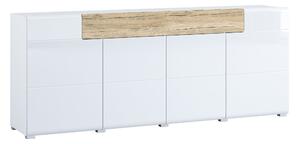 Komód Torsone 102, Laminált forgácslap, 83x208x39cm, Fényes fehér, Fehér, San remo tölgy