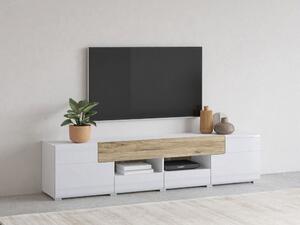 TV-állvány Torsone 113, Laminált forgácslap, 48x208x39cm, Fényes fehér, Fehér, San remo tölgy