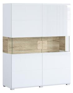 Könyvespolc Torsone 107, Zárt, Ajtókkal, Üveg, Laminált forgácslap, 152x122x39cm, San remo tölgy, Fényes fehér, Fehér