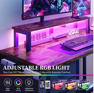 YITAHOME barna gamer asztal LED világítással, 2 az 1-ben egyenes és L alakú kialakítással
