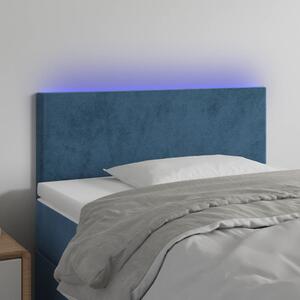 Sötétkék bársony LED-es fejtámla 80 x 5 x 78/88 cm