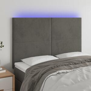 Sötétszürke bársony LED-es fejtámla 144x5x118/128 cm