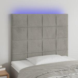 Világosszürke bársony LED-es fejtámla 80x5x118/128 cm