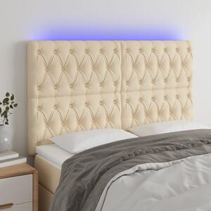 Krémszínű szövet LED-es fejtámla szárnyakkal 160x7x118/128 cm