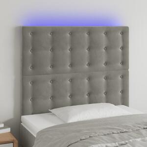 Világosszürke bársony LED-es fejtámla 90x5x118/128 cm