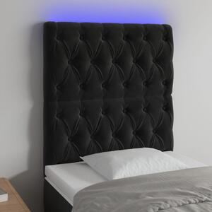 Fekete bársony LED-es fejtámla 80x7x118/128 cm