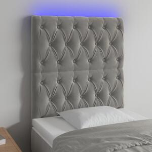 Világosszürke bársony LED-es fejtámla 80x7x118/128 cm