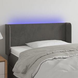 Sötétszürke bársony LED-es fejtámla 83 x 16 x 78/88 cm