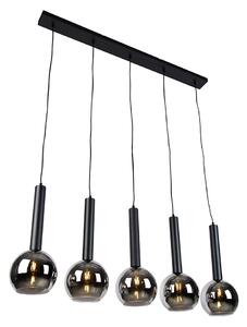 Modern fekete függőlámpa füstüveggel, 5 izzós - Clayton