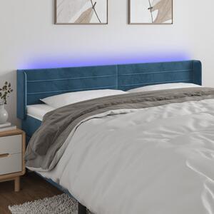 Sötétkék bársony LED-es fejtámla 203 x 16 x 78/88 cm