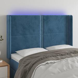 Sötétkék bársony LED-es fejtámla 147x16x118/128 cm