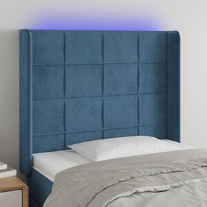 Sötétkék bársony LED-es fejtámla 83x16x118/128 cm