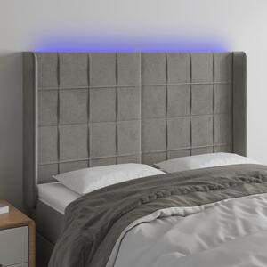 Világosszürke bársony LED-es fejtámla 147x16x118/128 cm