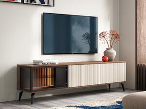 TV-állvány Argentas, Edzett üveg, Közepes sűrűségű farostlemez, Laminált forgácslap, 50x180x39cm, Kasmír, Dió