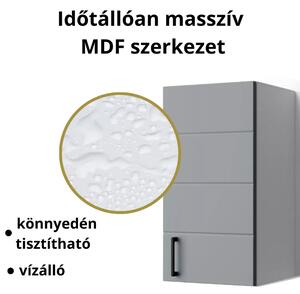 HD MART 30 cm széles polcos fürdőszobai fali szekrény, világos szürke, fekete kiegészítőkkel, 1 soft close ajtóval