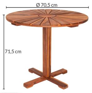 Dekoratív kerti asztal nap mintával, 70 cm átmérőjű, barna színben