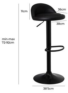 Fekete bőr utánzat állítható magasságú bárszék szett 2 db-os (ülésmagasság 72 cm) – Casa Selección