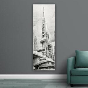 100x40cm Grafit futurisztikus toronyház függőleges vászonkép