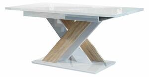 Asztal Goodyear 103, Sonoma tölgy, Fényes fehér, 76x80x140cm, Hosszabbíthatóság, Laminált forgácslap