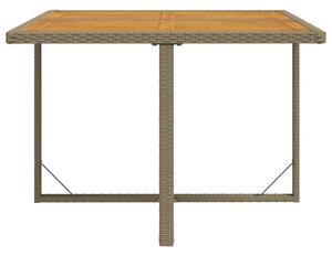 VidaXL bézs polyrattan és tömör akácfa kerti asztal 109 x 107 x 74 cm