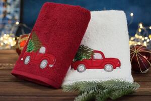 Pamut karácsonyi törölköző Autó karácsonyfával fehér Šírka: 50 cm | Dĺžka: 90 cm