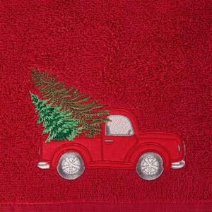 Pamut karácsonyi törölköző Autó karácsonyfával piros Szélesség: 70 cm | Hossz: 140 cm