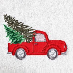 Pamut karácsonyi törölköző Autó karácsonyfával fehér Szélesség: 70 cm | Hossz: 140 cm