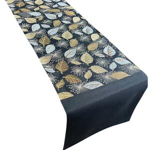 Dekoratív fekete asztali futó arany levelekkel Szélesség: 35 cm | Hosszúság: 140 cm