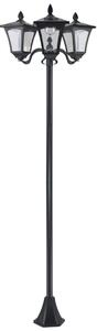 Outsunny napelemes kerti lámpa 3 izzóval, rozsdamentes acél rúddal, 120 lumenes LED, 51,5x47x182,5cm, fekete