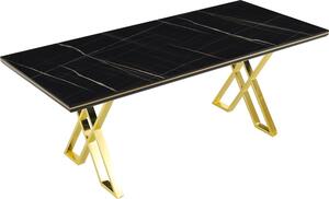 Luna Elit étkezőasztal lakk fekete MDF lappal és arany fém lábakkal 92x180 cm
